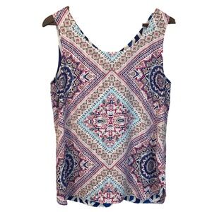 Chico's Reversible Tank Top Blue White and Blue Coral Patterns Size 1